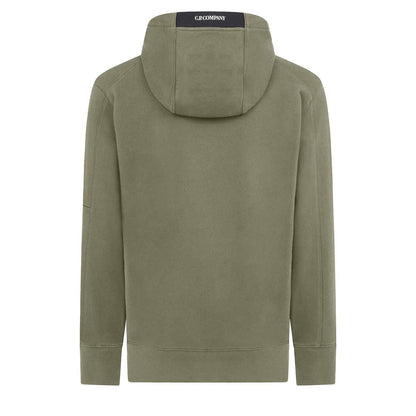 C.P. Company Diagonal Raised Fleece Lens Hooded Sweatshirt in Fungi Grey