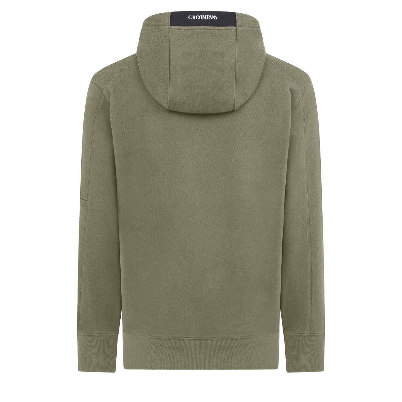 C.P. Company Diagonal Raised Fleece Lens Hooded Sweatshirt in Fungi Grey