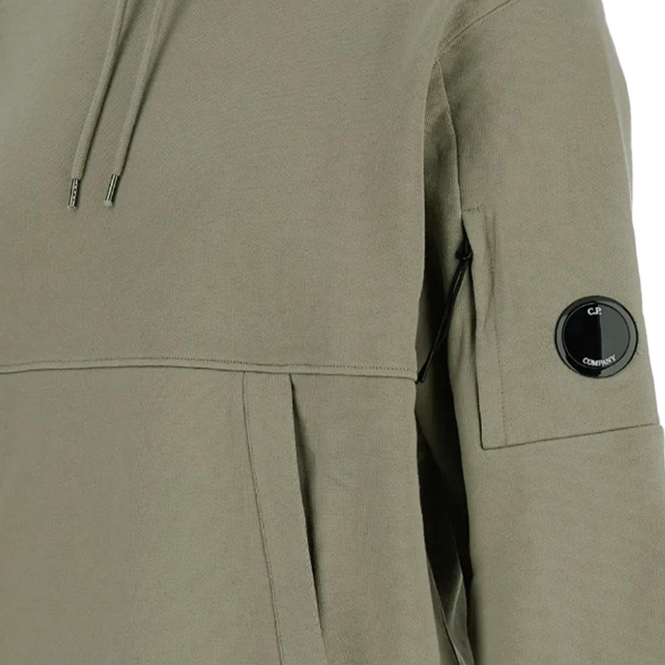 C.P. Company Diagonal Raised Fleece Lens Hooded Sweatshirt in Fungi Grey