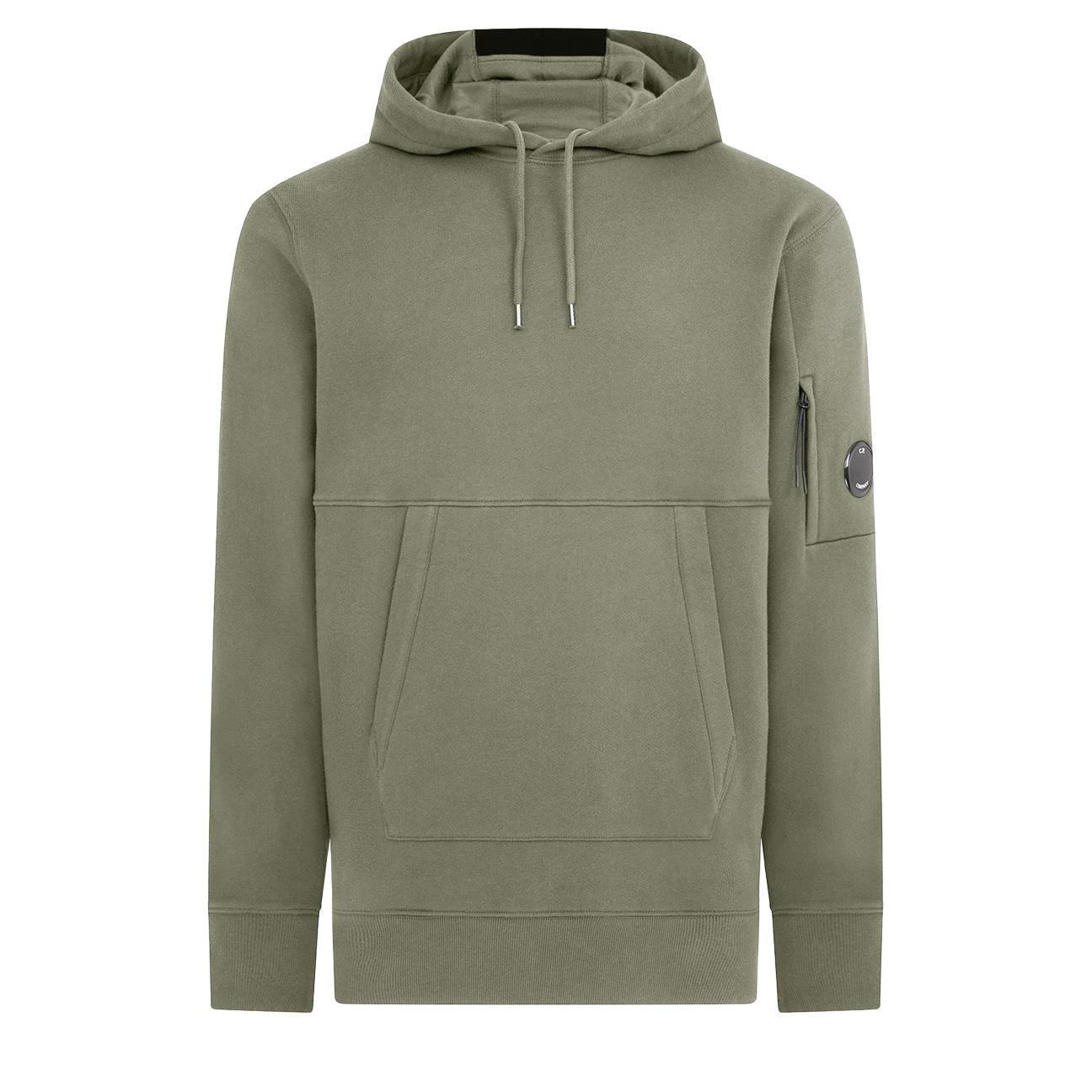C.P. Company Diagonal Raised Fleece Lens Hooded Sweatshirt in Fungi Grey