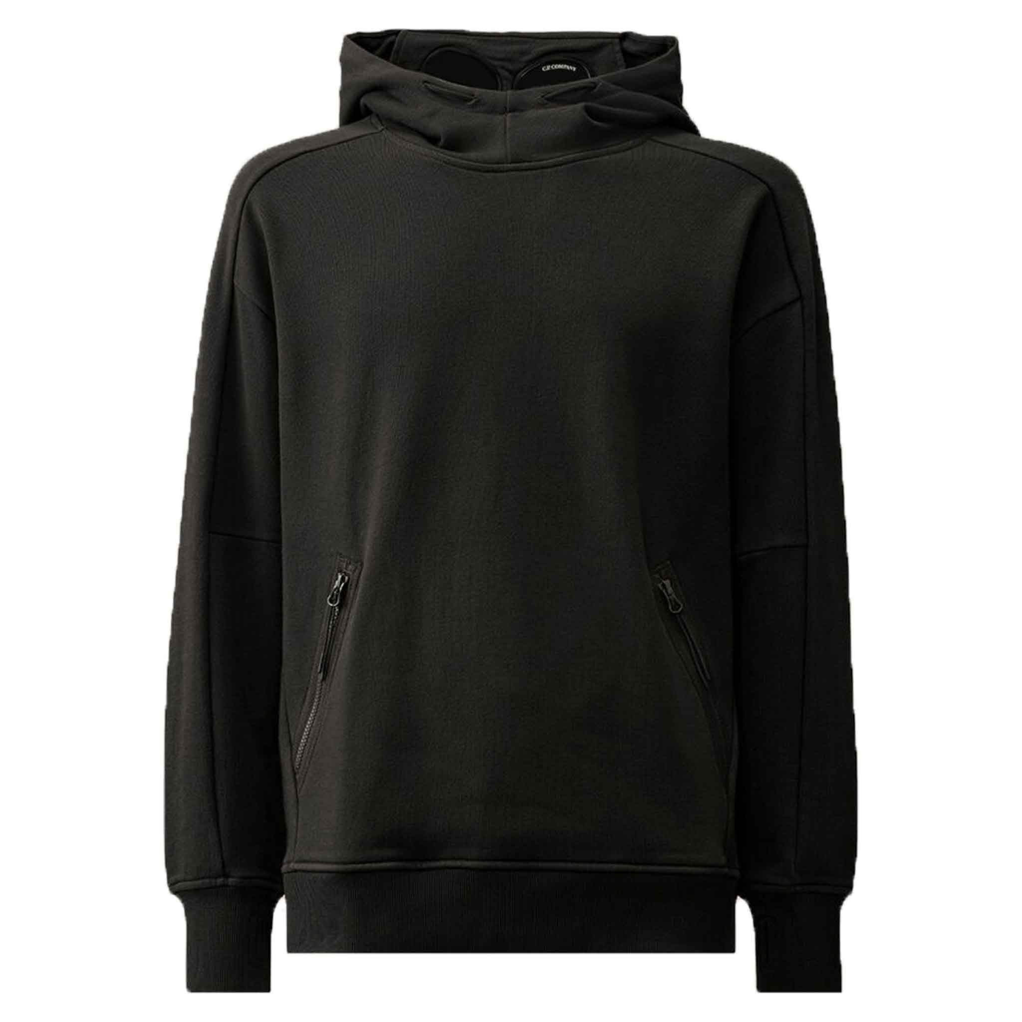 C.P. Company Diagonal Raised Fleece OTH Goggle Hoodie in BlackHoodiesC.P. CompanyDPUSXSC.P. Company Diagonal Raised Fleece OTH Goggle Hoodie in Black