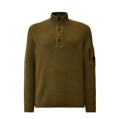 C.P. Company Full Rib Half Button Knit in CapersKnitwearC.P. CompanyDPUS Designer Outlet7622792407534SC.P. Company Full Rib Half Button Knit in Capers
