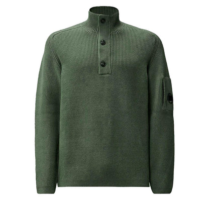 C.P. Company Full Rib Half Button Knit in Gunmetal