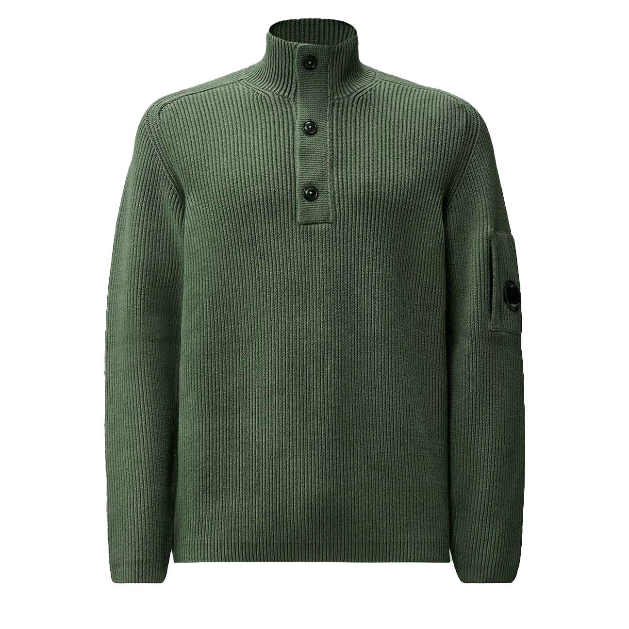 C.P. Company Full Rib Half Button Knit in Gunmetal