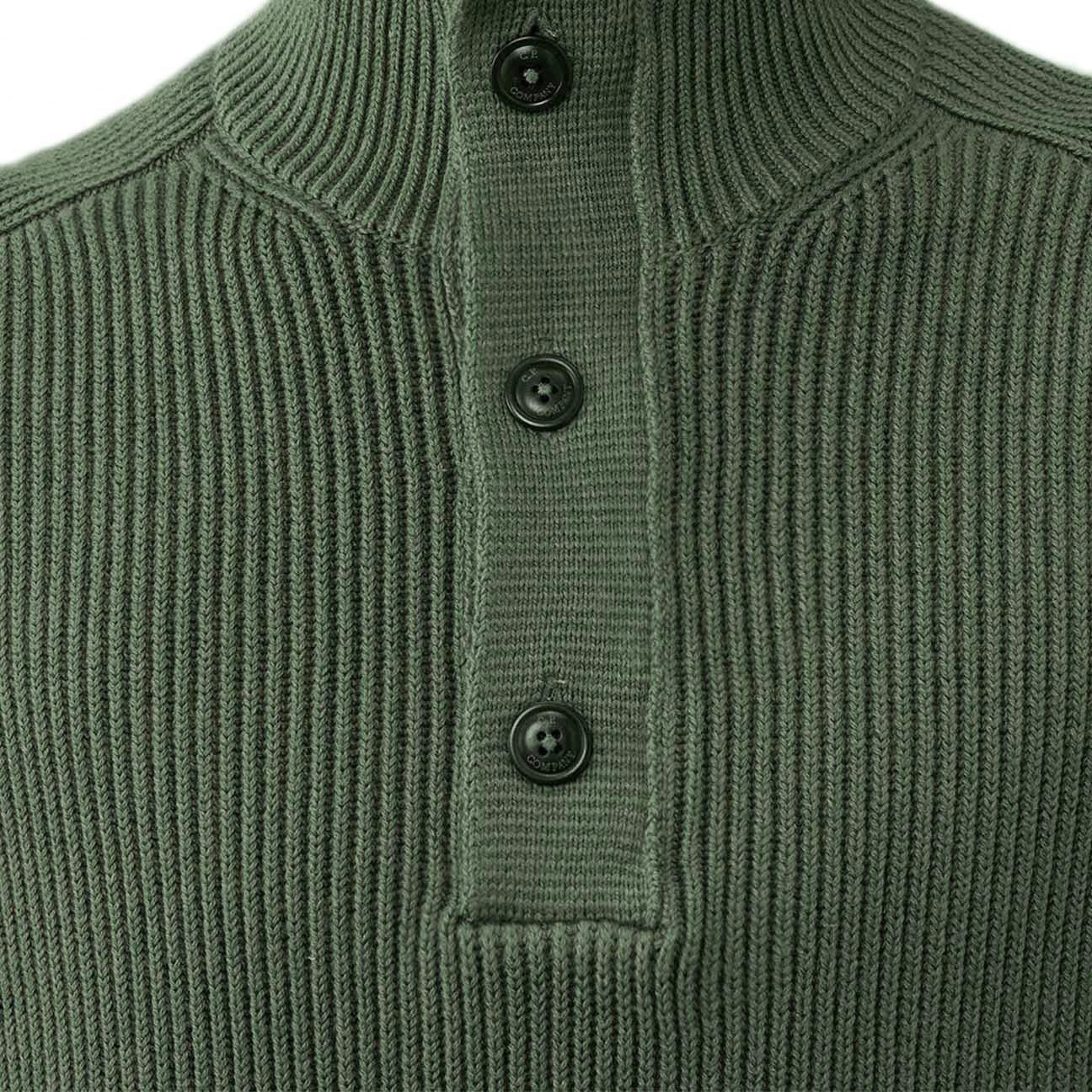 C.P. Company Full Rib Half Button Knit in Gunmetal