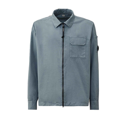 C.P. Company Gabardine Zipped Overshirt in Stormy Weather- Blue