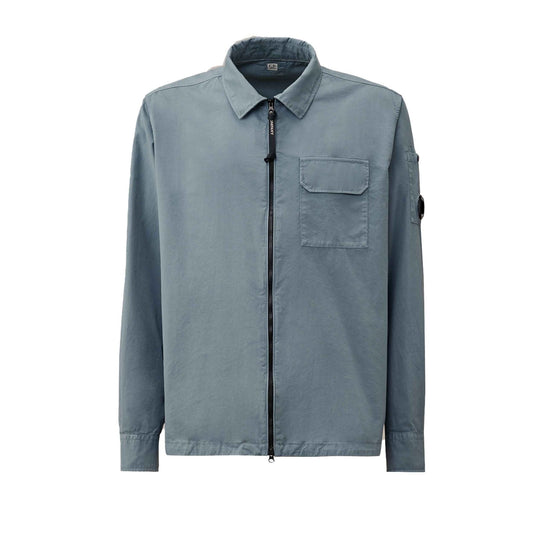 C.P. Company Gabardine Zipped Overshirt in Stormy Weather- Blue
