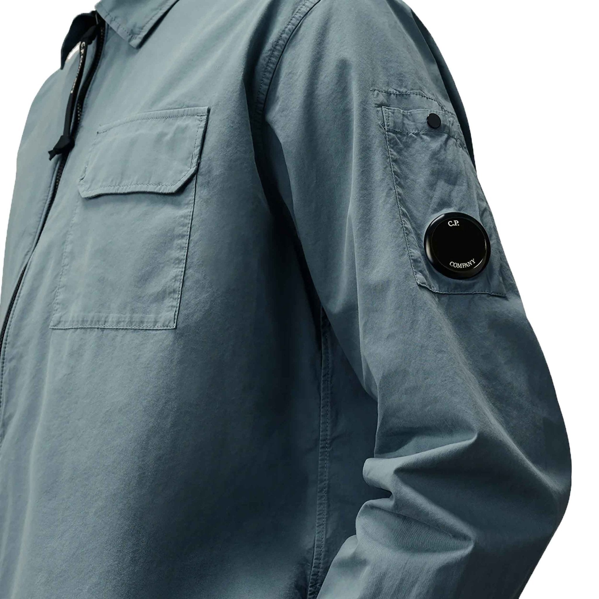C.P. Company Gabardine Zipped Overshirt in Stormy Weather- Blue