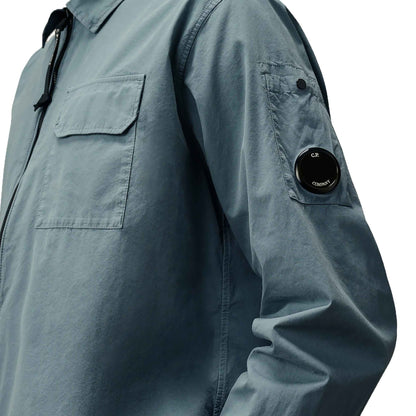 C.P. Company Gabardine Zipped Overshirt in Stormy Weather- Blue
