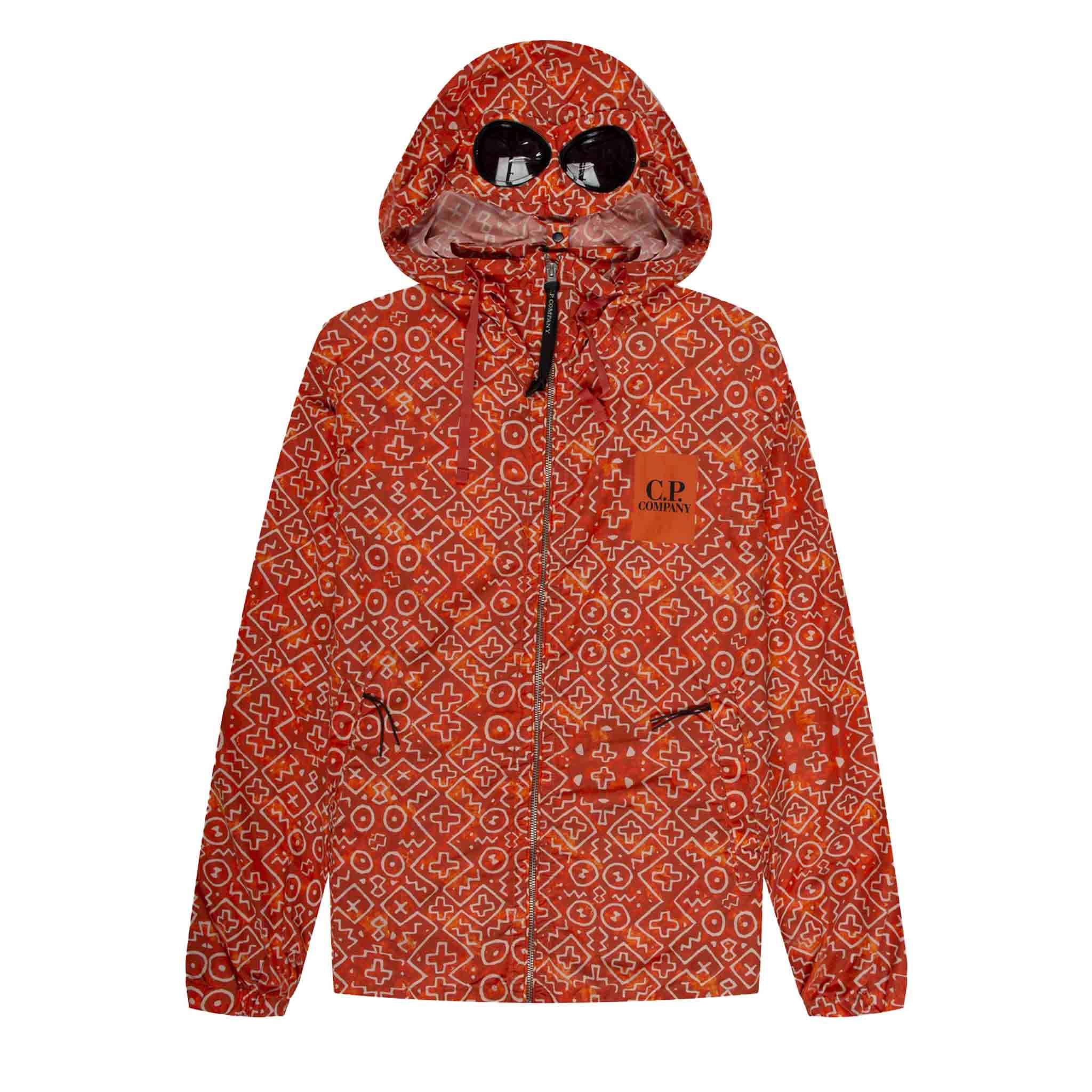 C.P. Company Inca Print Short Goggle Jacket in Gold Flame - OrangeCoats & JacketsC.P. CompanyDPUS762094377777246C.P. Company Inca Print Short Goggle Jacket in Gold Flame - Orange