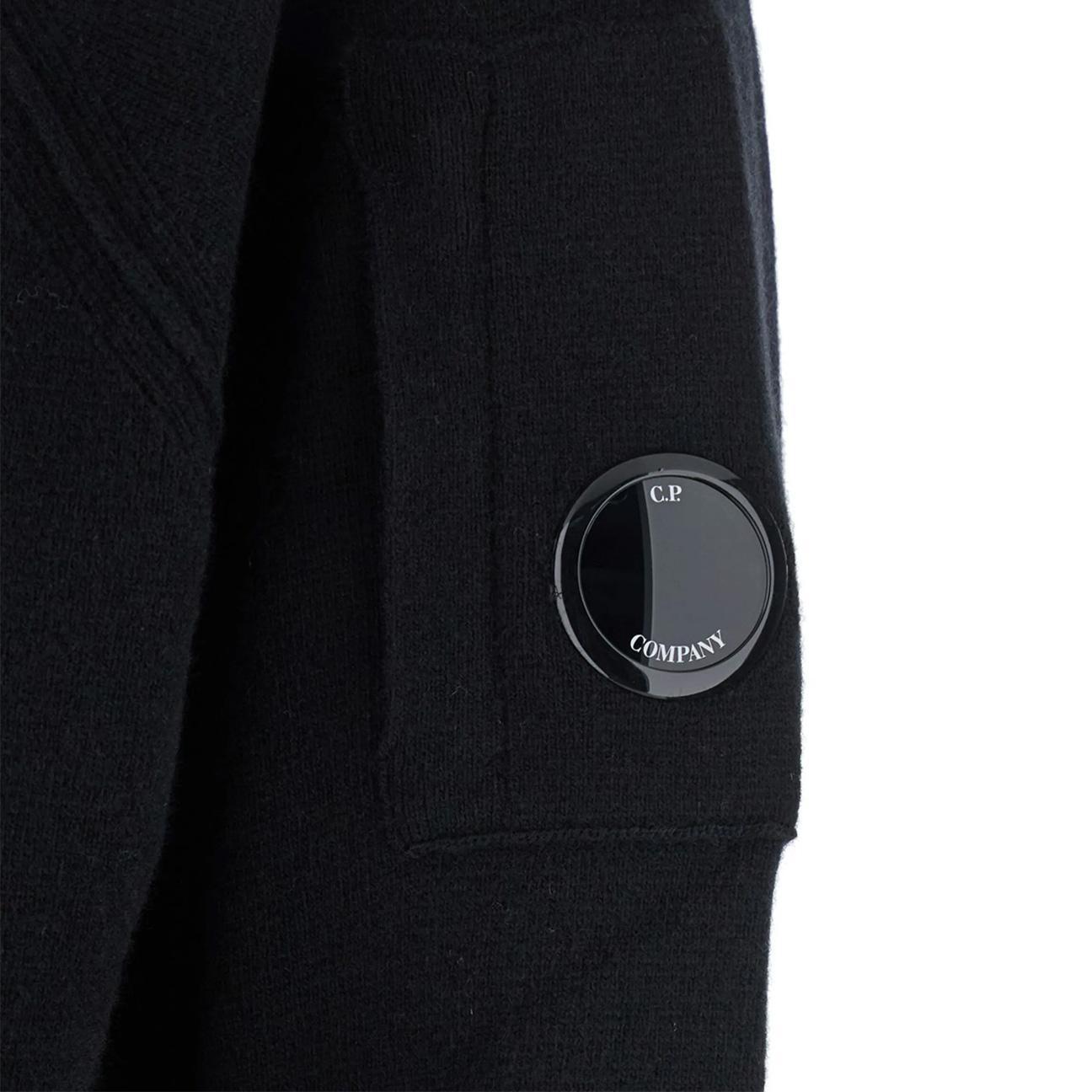 C.P. Company Lambswool GRS Hooded Full Zip Sweater in Black