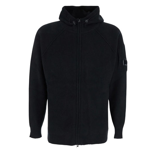 C.P. Company Lambswool GRS Hooded Full Zip Sweater in Black