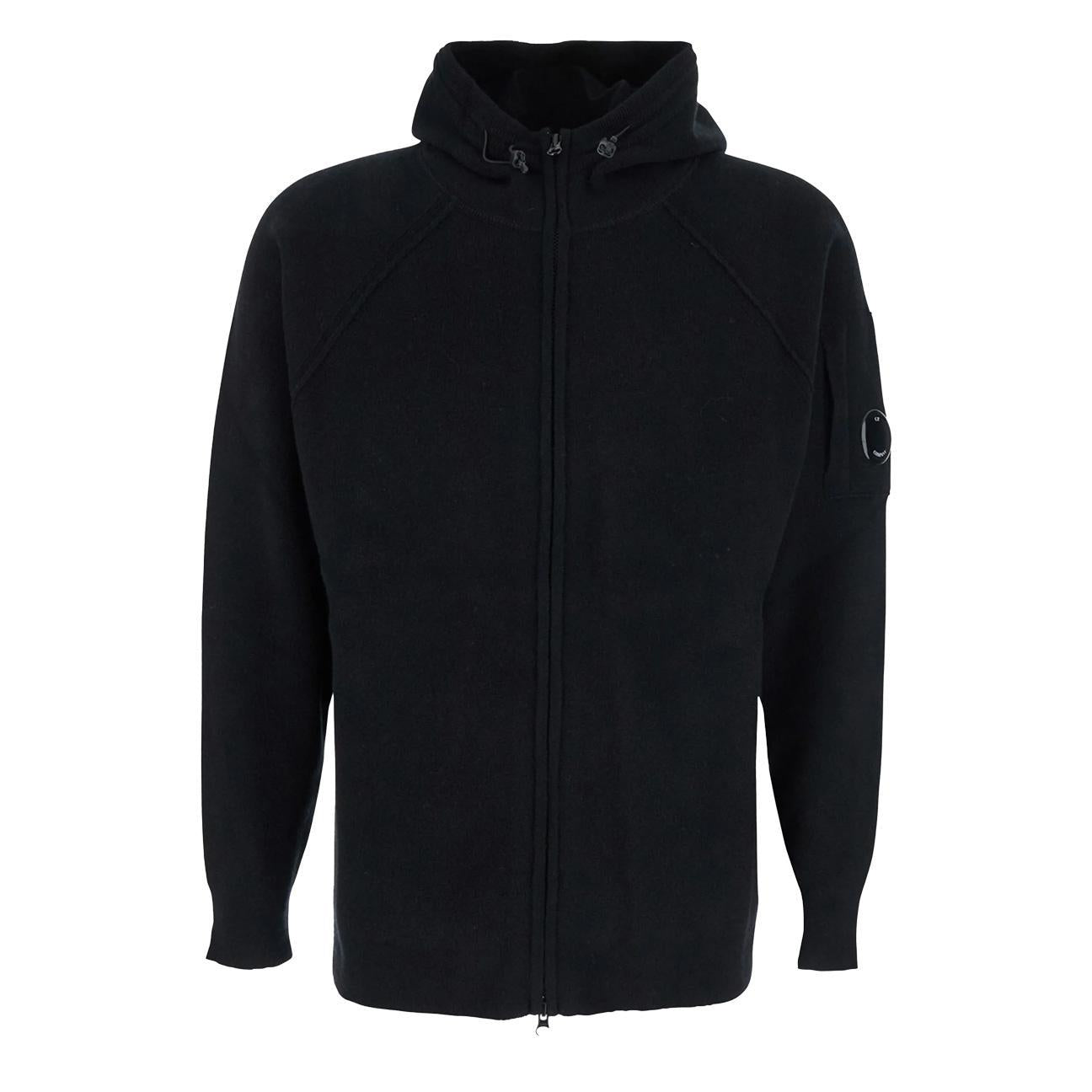 C.P. Company Lambswool GRS Hooded Full Zip Sweater in Black