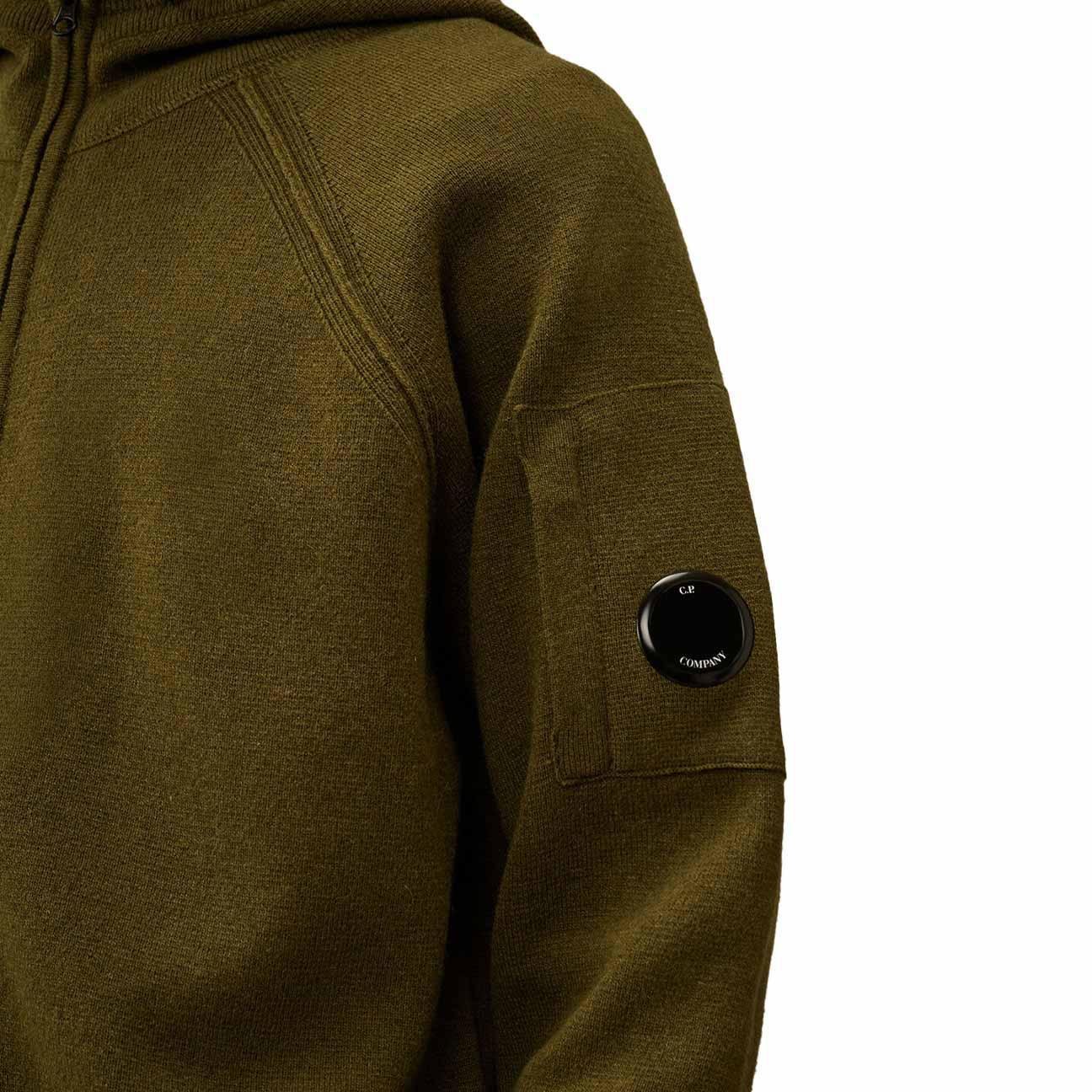 C.P. Company Lambswool GRS Hooded Full Zip Sweater in Elmwood Green