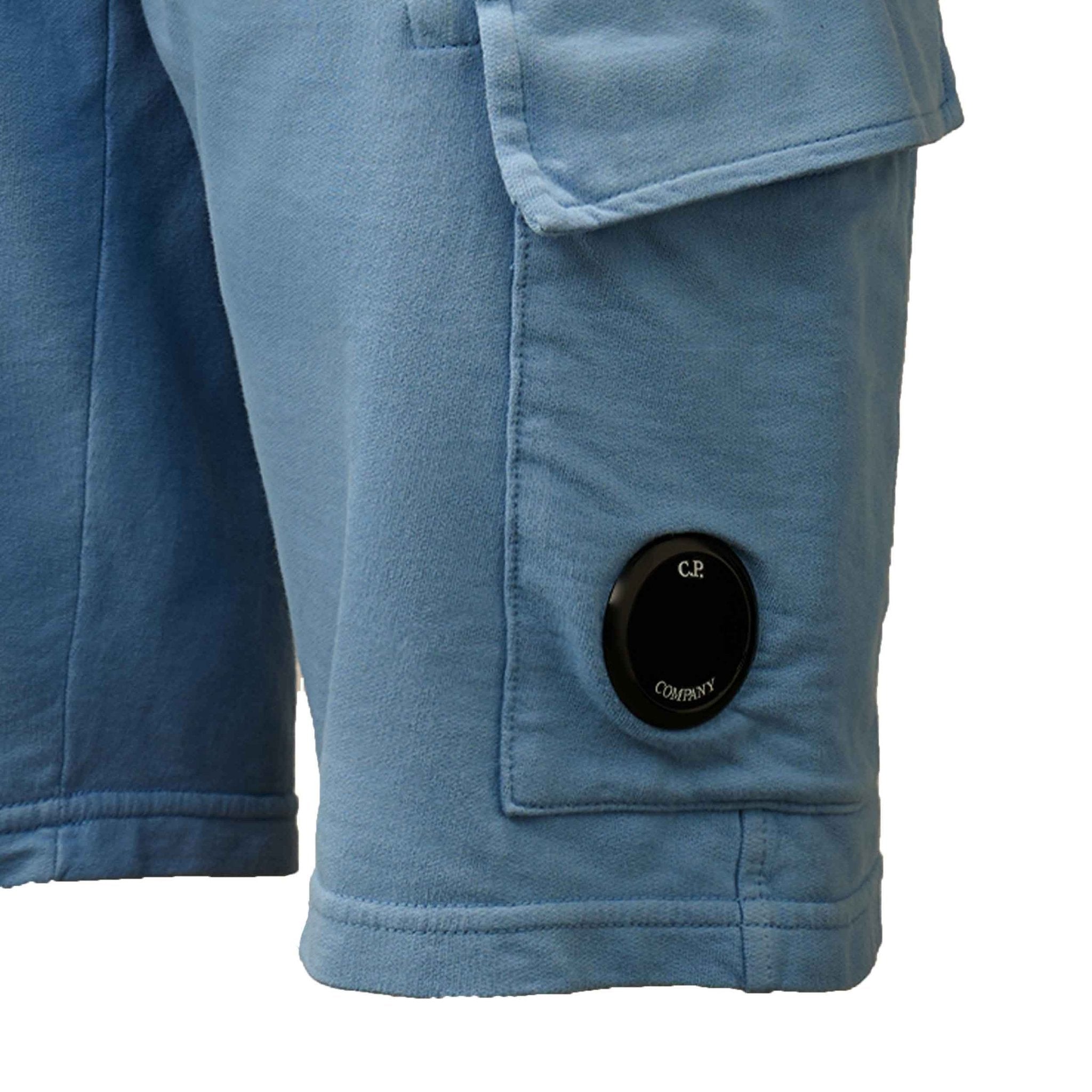 C.P. Company Light Fleece Lens Shorts in Coast- Light Blue