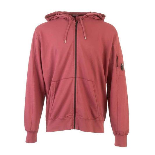 C.P. Company Light Fleece Zipped Lens Hoodie in Red Bud