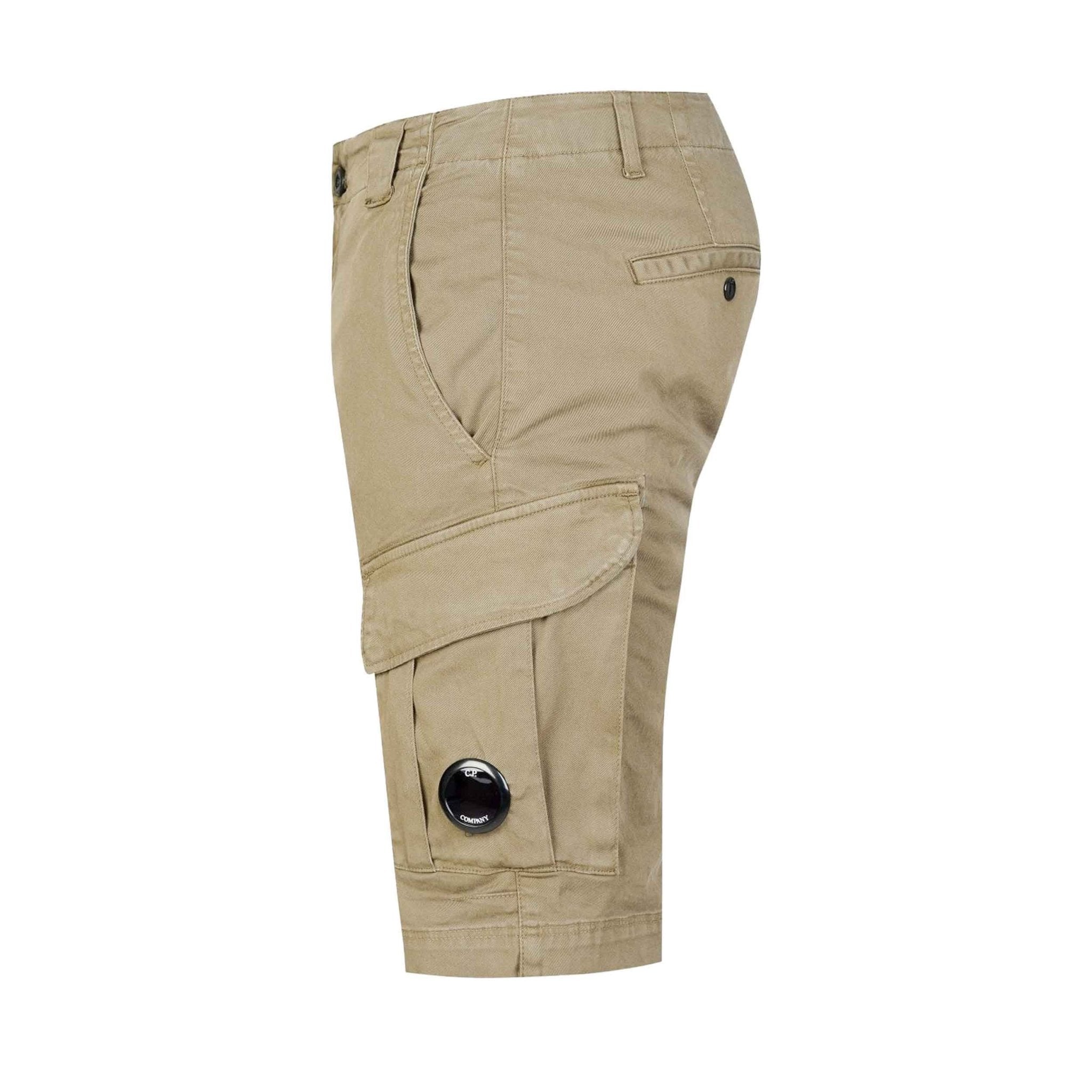 C.P. Company Stretch Sateen Lens Cargo Shorts in Vintage Khaki - BeigeShortsC.P. CompanyDPUS Designer Outlet44C.P. Company Stretch Sateen Lens Cargo Shorts in Vintage Khaki - Beige