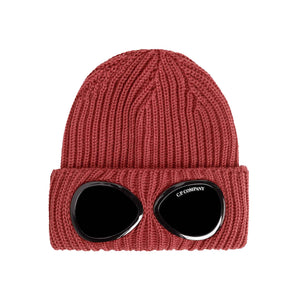 C.P. Company Extra Fine Merino Wool Goggle Beanie in Ketchup- Red