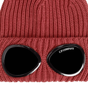 C.P. Company Extra Fine Merino Wool Goggle Beanie in Ketchup- Red