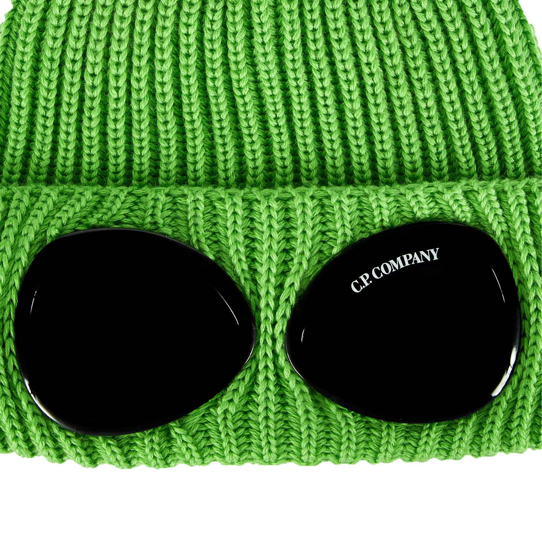 C.P. Company Extra Fine Merino Wool Goggle Beanie in Classic Green