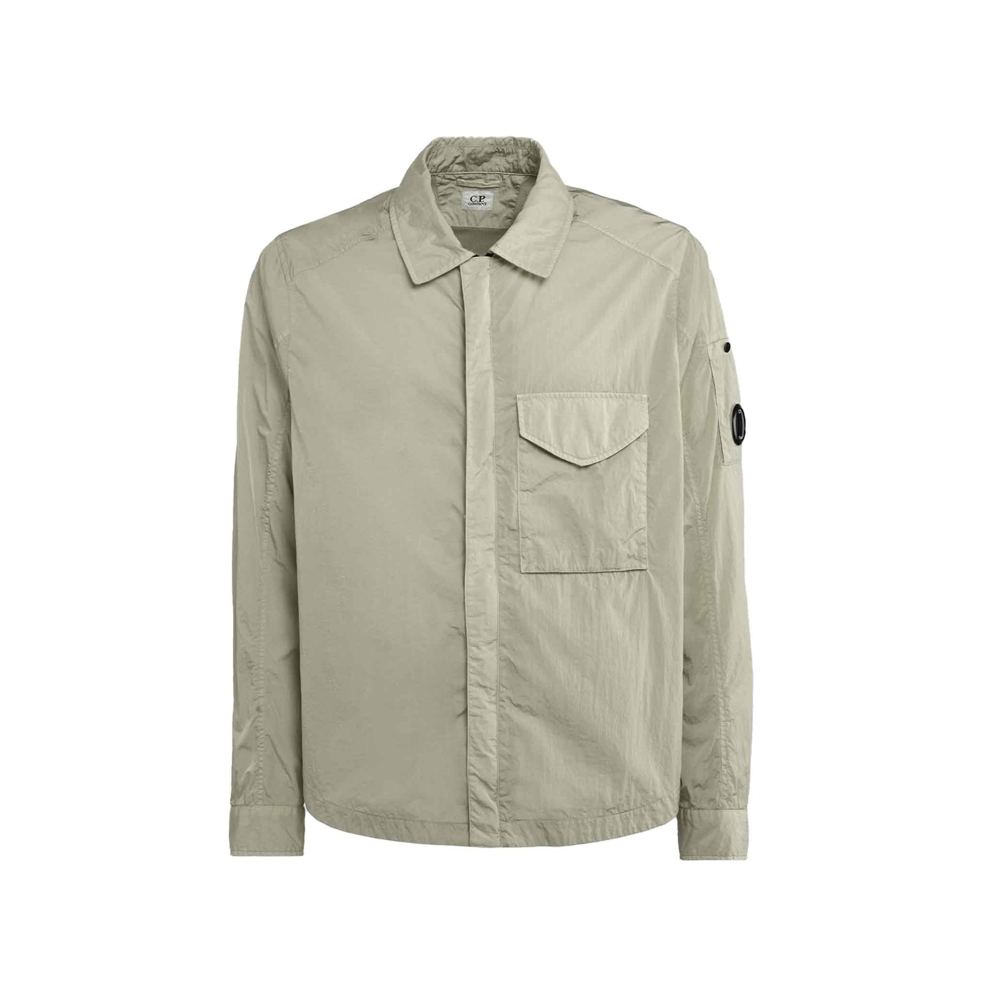 C.P. Company Chrome-R Zipped Overshirt in Silver Sage- Brown