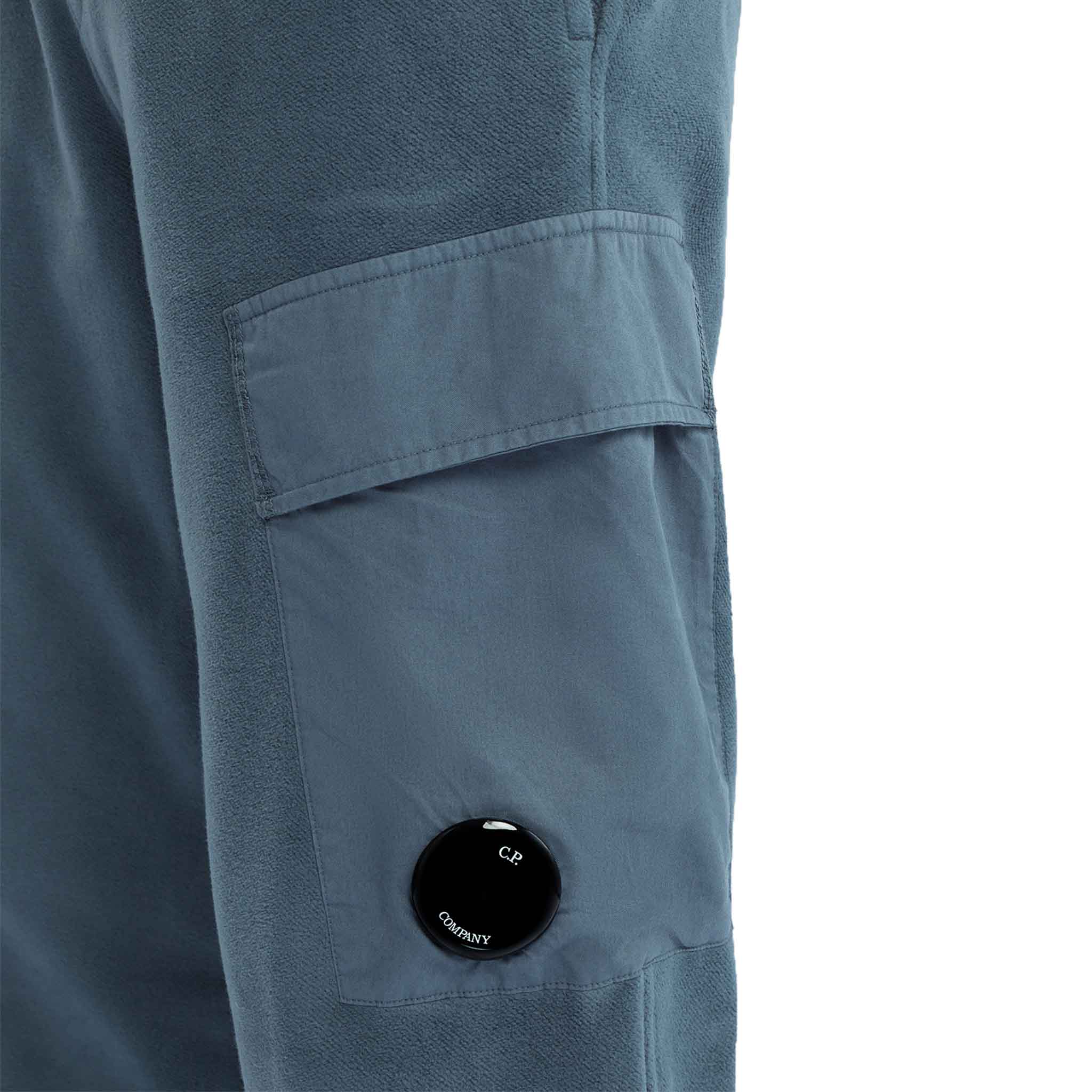 C.P. Company Reverse Brushed & Emerized Diag. Fleece Sweatpants in Orion Blue