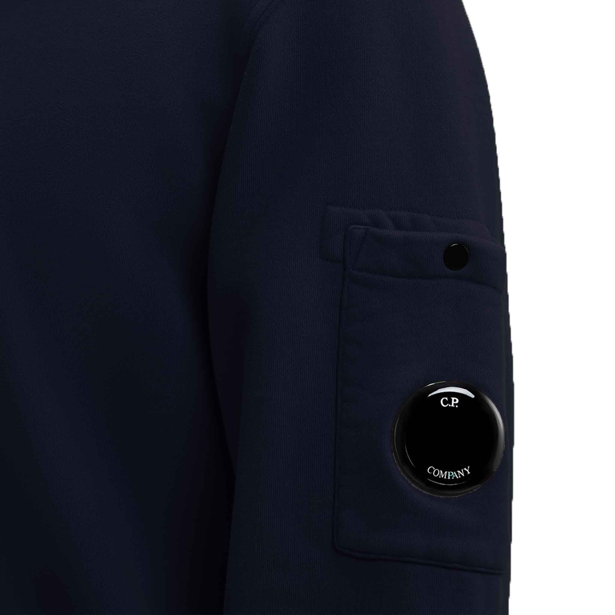 C.P. Company Brushed & Emerized Diagonal Fleece Lens Sweatshirt in Total Eclipse- Navy