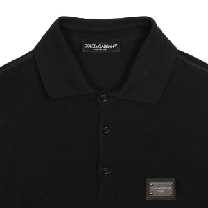 Dolce & Gabbana Plaque Cotton Pique Polo Shirt in BlackPolosDolce & GabbanaDPUS805957953026SDolce & Gabbana Plaque Cotton Pique Polo Shirt in Black