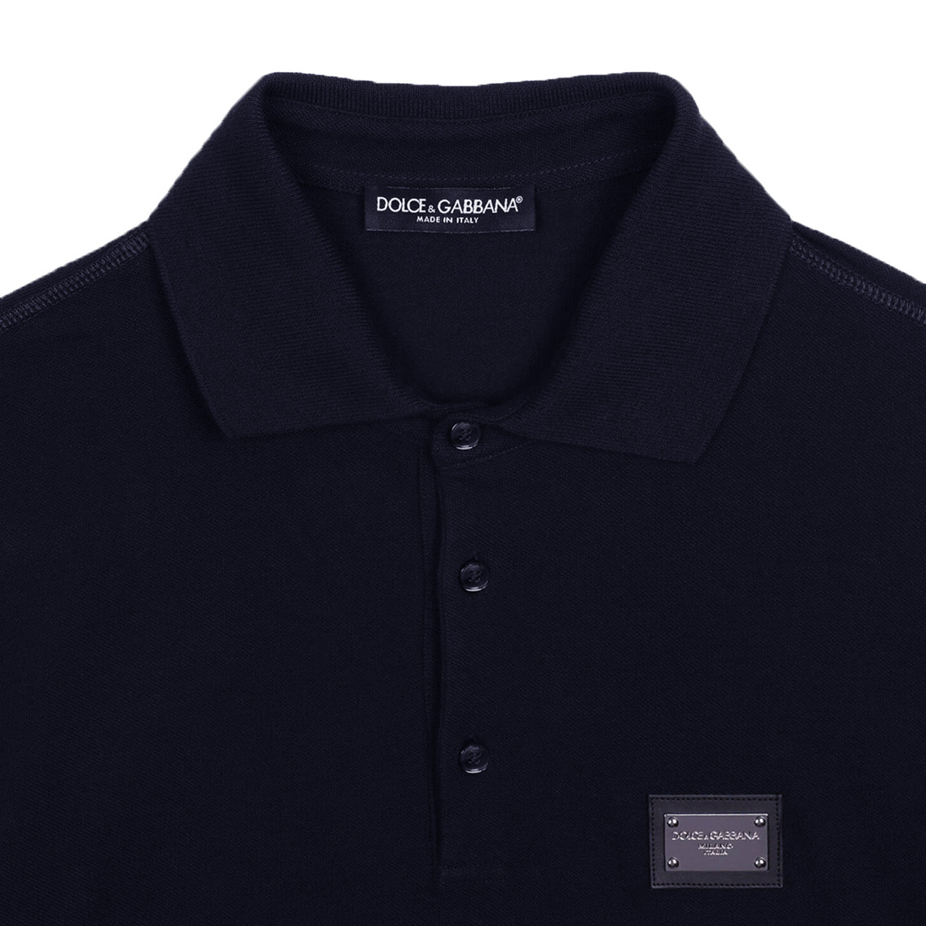 Dolce & Gabbana Plaque Cotton Pique Polo Shirt in NavyPolosDolce & GabbanaDPUS8059579352975SDolce & Gabbana Plaque Cotton Pique Polo Shirt in Navy