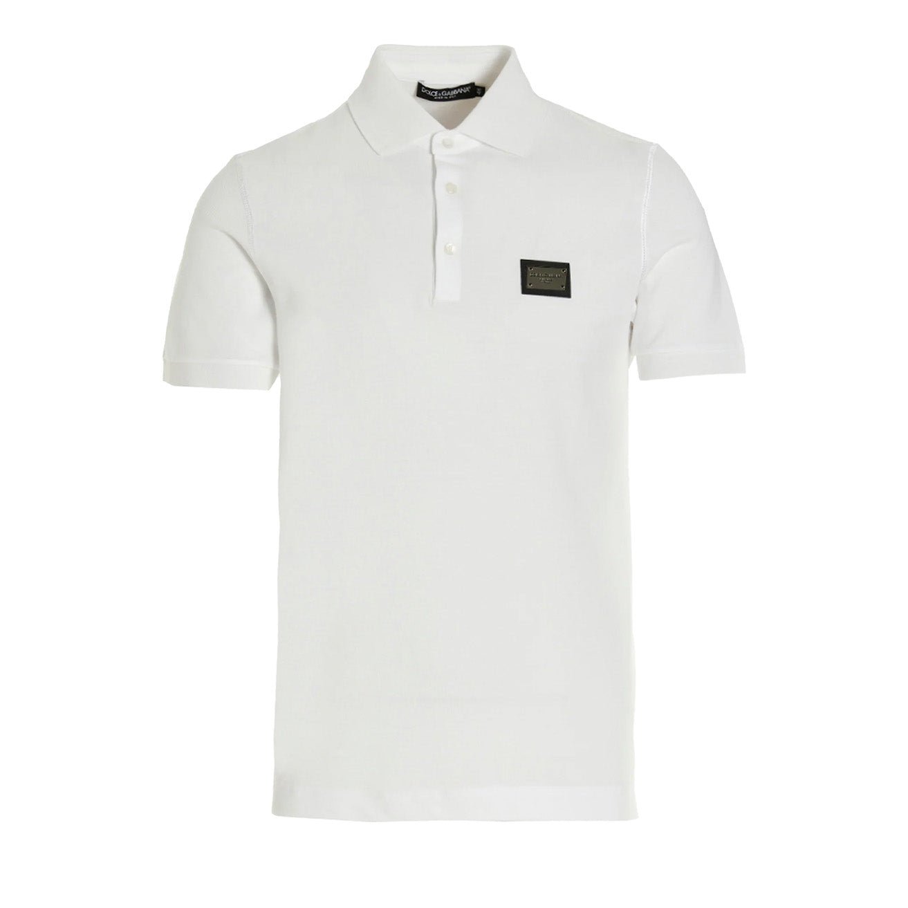 Dolce & Gabbana Plaque Cotton Pique Polo Shirt in WhitePolosDolce & GabbanaDPUSSDolce & Gabbana Plaque Cotton Pique Polo Shirt in White