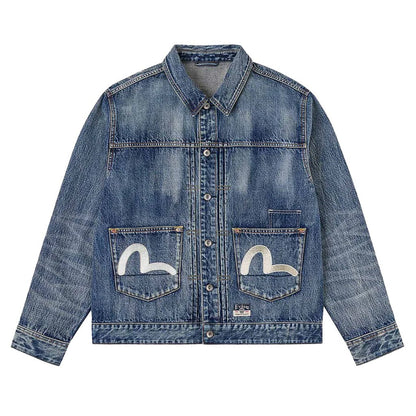 Evisu Ht, Multi-Pocket Denim Jacket W/ Brocade PatchEvisuDPUS Designer Outlet2000305441049Mid Tone IndigoSEvisu Ht, Multi-Pocket Denim Jacket W/ Brocade Patch