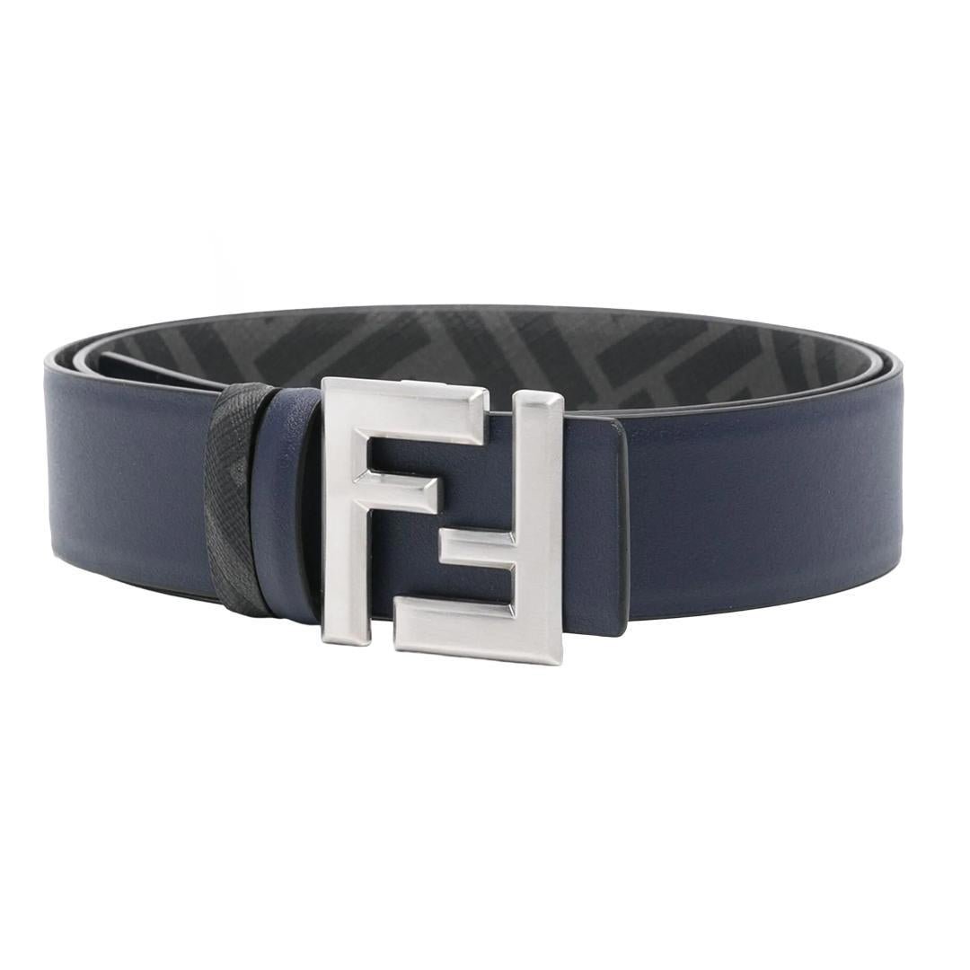Fendi FF Square Reversible Belt in Grey & BlueBeltsFendiDPUS Designer Outlet805505209453095 cmFendi FF Square Reversible Belt in Grey & Blue