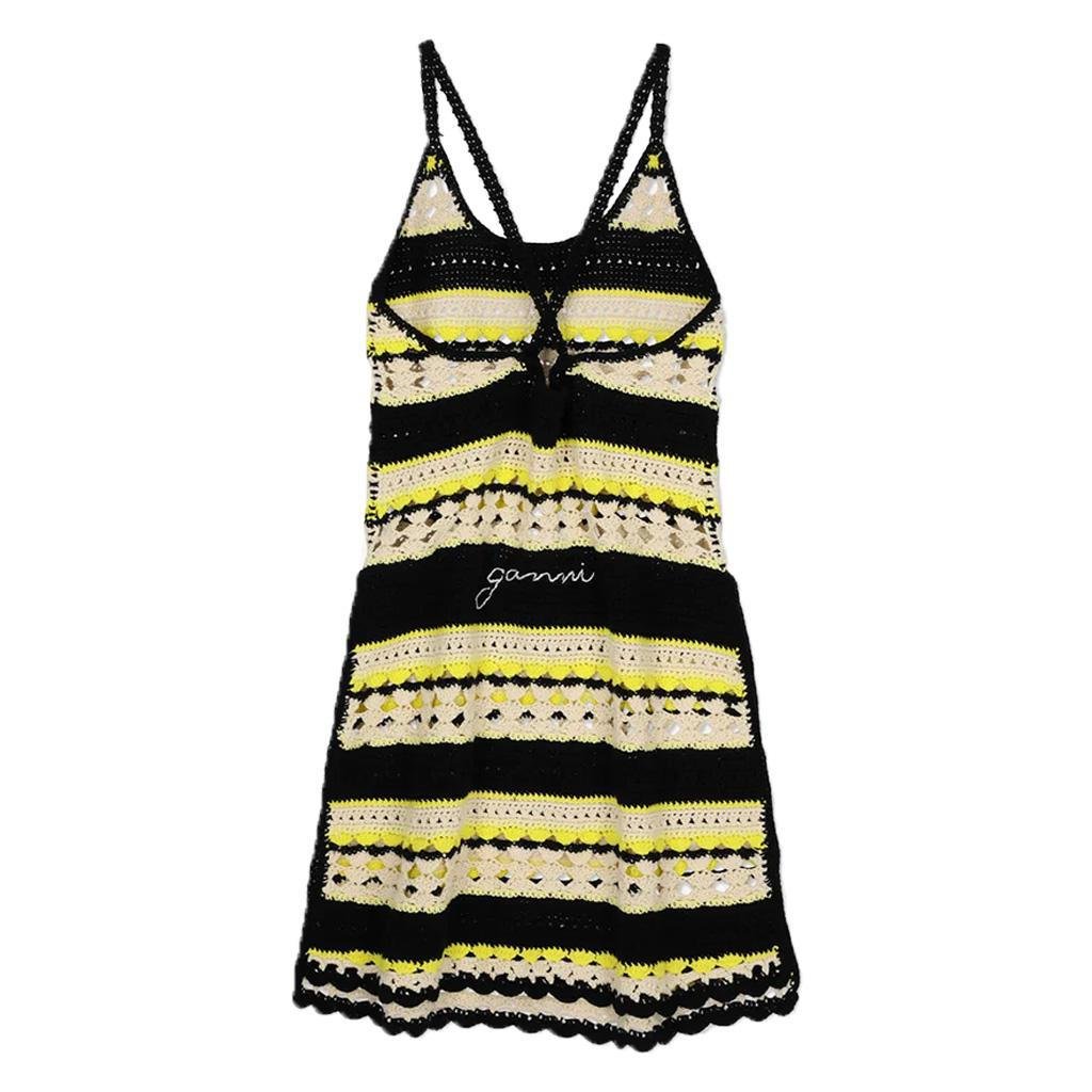 Ganni Chrochet Cover Up Slip Dress in Golden Kiwi