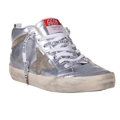 Golden Goose Mid Star Classic in Silver & Taupe