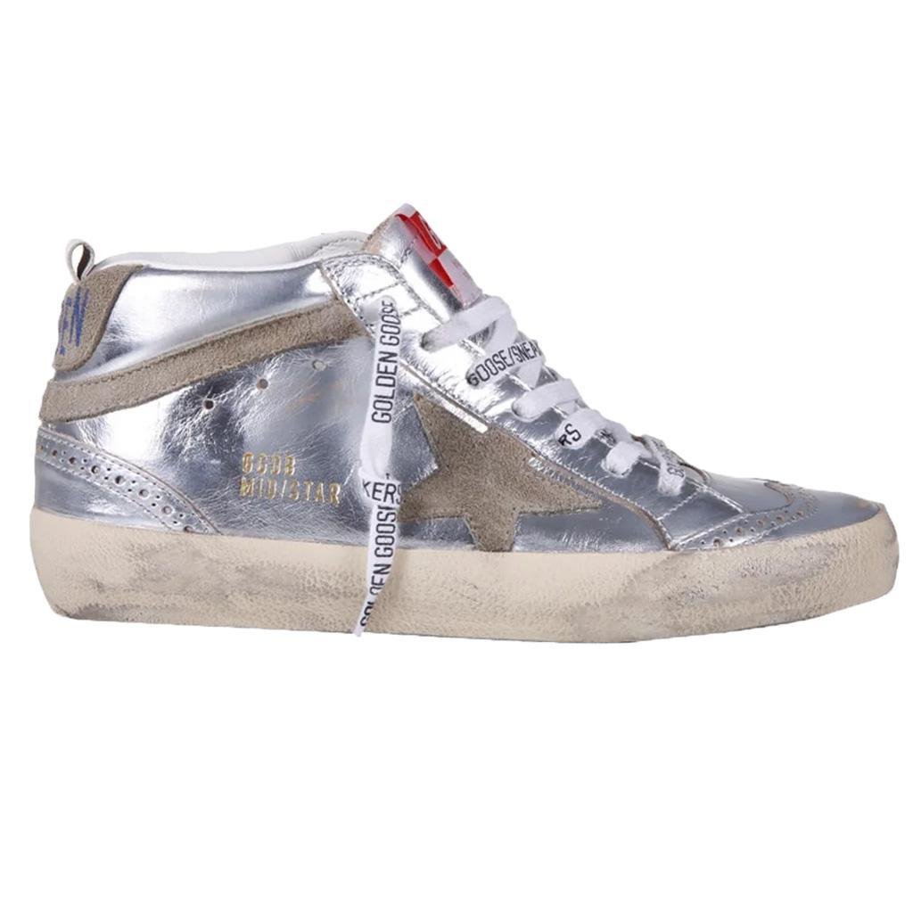 Golden Goose Mid Star Classic in Silver & Taupe