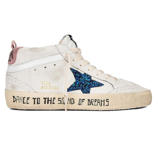 Golden Goose Mid Star in White, Blue & Pink