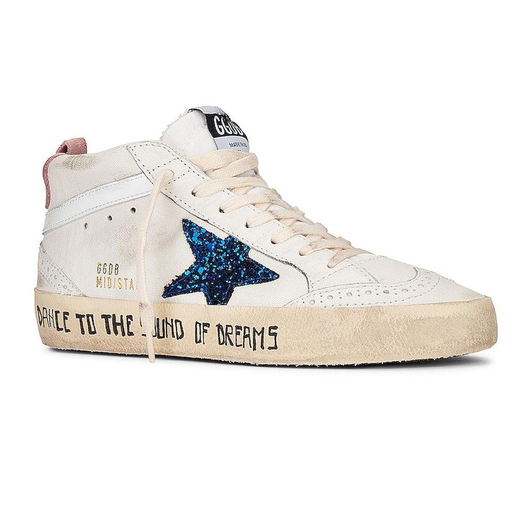 Golden Goose Mid Star in White, Blue & Pink