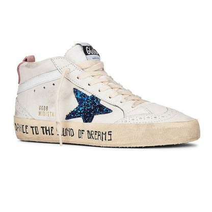 Golden Goose Mid Star in White, Blue & Pink