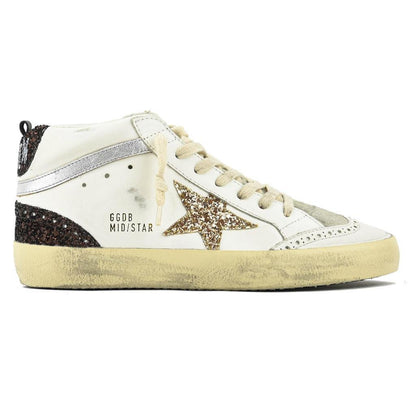 Golden Goose Mid Star in White, Ice & Gold, Brown