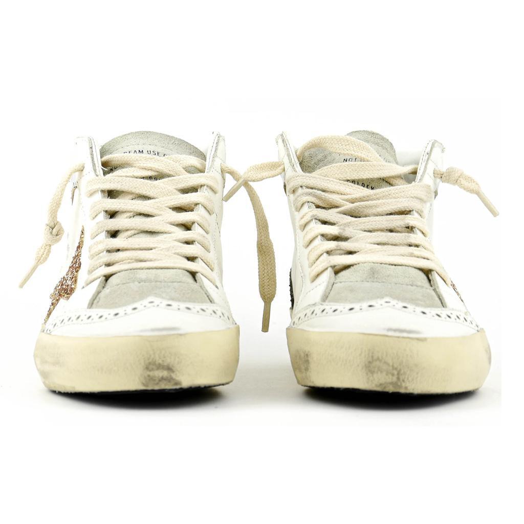 Golden Goose Mid Star in White, Ice & Gold, Brown