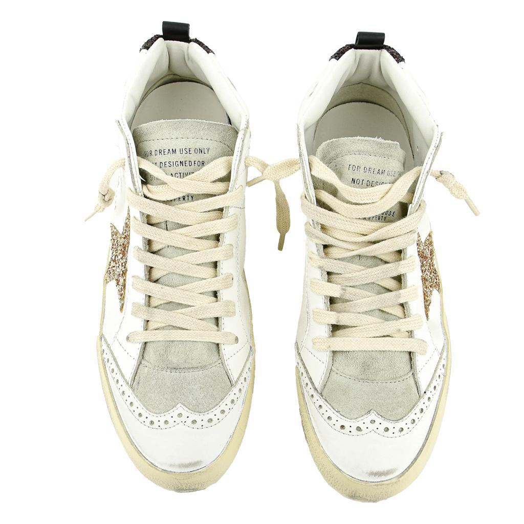 Golden Goose Mid Star in White, Ice & Gold, Brown