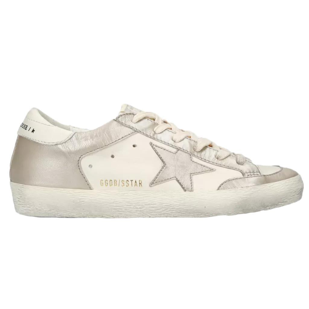 Golden Goose Super Star Leather Sneaker in White/Sand