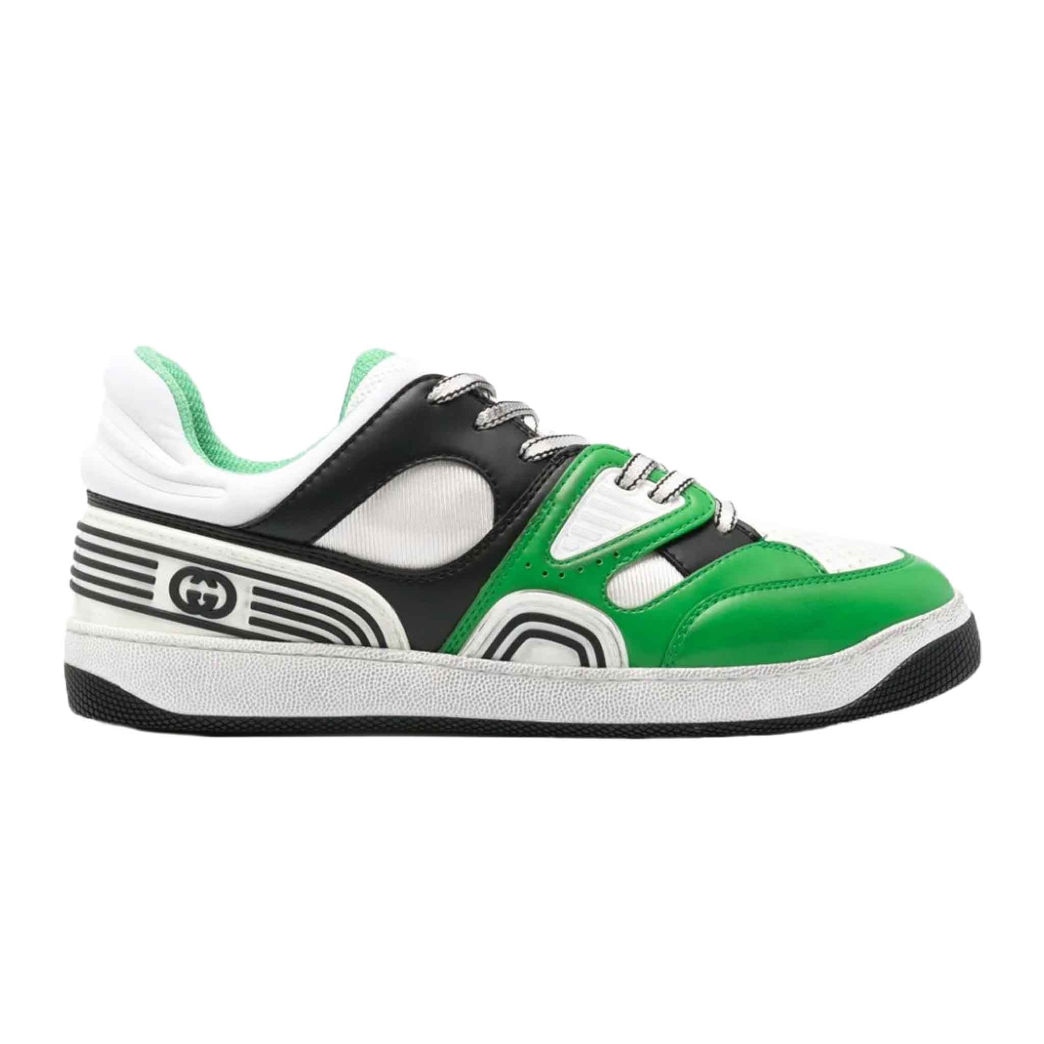 Gucci Baket Low - Top Distressed Leather Sneakers in Green/Black/WhiteSneakersGucciDPUSUK 8Gucci Baket Low - Top Distressed Leather Sneakers in Green/Black/White