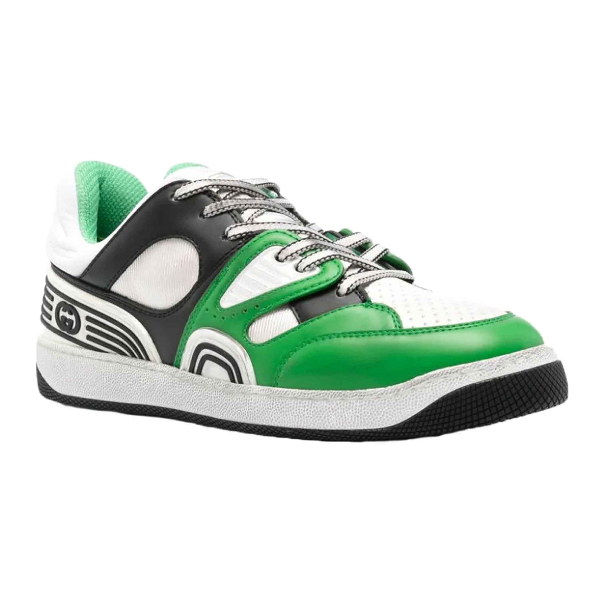 Gucci Baket Low - Top Distressed Leather Sneakers in Green/Black/WhiteSneakersGucciDPUSUK 8Gucci Baket Low - Top Distressed Leather Sneakers in Green/Black/White