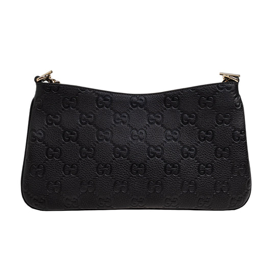 Gucci GG Leather Shoulder BagBagsGucciDPUS Designer Outlet815277-10008137462274BlackGucci GG embossed black leather shoulder bag showing gold-tone hardware, front view