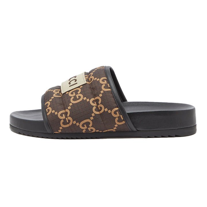 Gucci GG Logo Ripstop Slide in Ebony BeigeSlidersGucciDPUS Designer Outlet813276043940Gucci GG Logo Ripstop Slide in Ebony Beige