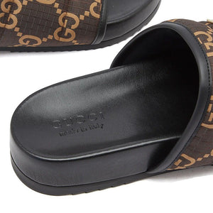 Gucci GG Logo Ripstop Slide in Ebony BeigeSlidersGucciDPUS Designer Outlet813276043940Gucci GG Logo Ripstop Slide in Ebony Beige