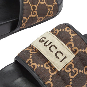 Gucci GG Logo Ripstop Slide in Ebony BeigeSlidersGucciDPUS Designer Outlet813276043940Gucci GG Logo Ripstop Slide in Ebony Beige