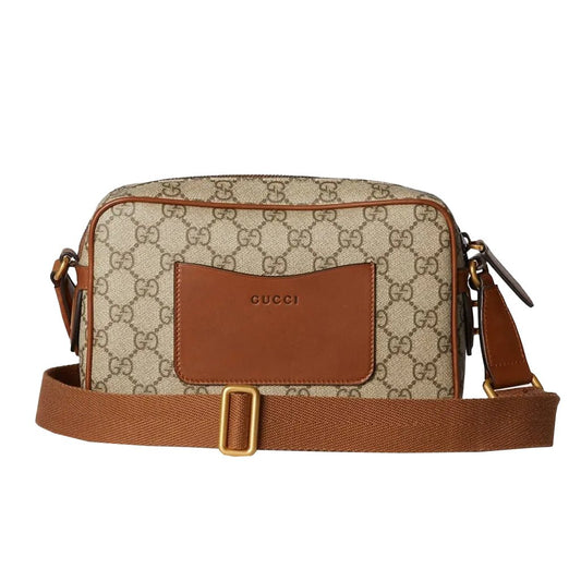 Gucci GG Monogram Crossbody Camera BagBagsGucciDPUS Designer Outlet821216-97838137803624BrownGucci GG Supreme canvas crossbody bag with brown leather front pocket, gold hardware, and wide adjustable webbing strap