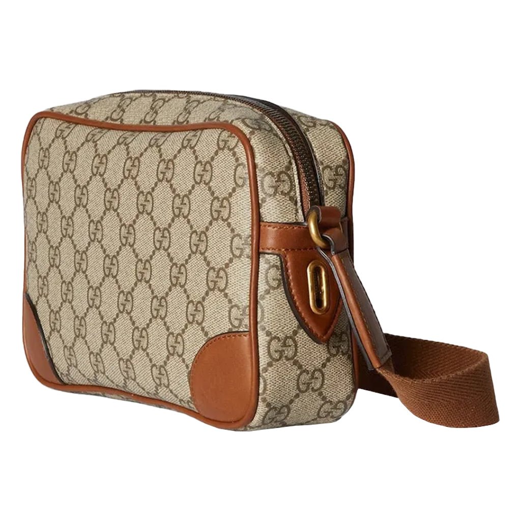 Gucci GG Monogram Crossbody Camera BagBagsGucciDPUS Designer Outlet821216-97838137803624BrownGucci GG Monogram Canvas Crossbody Camera Bag with brown leather trim and matching canvas strap, side angle view